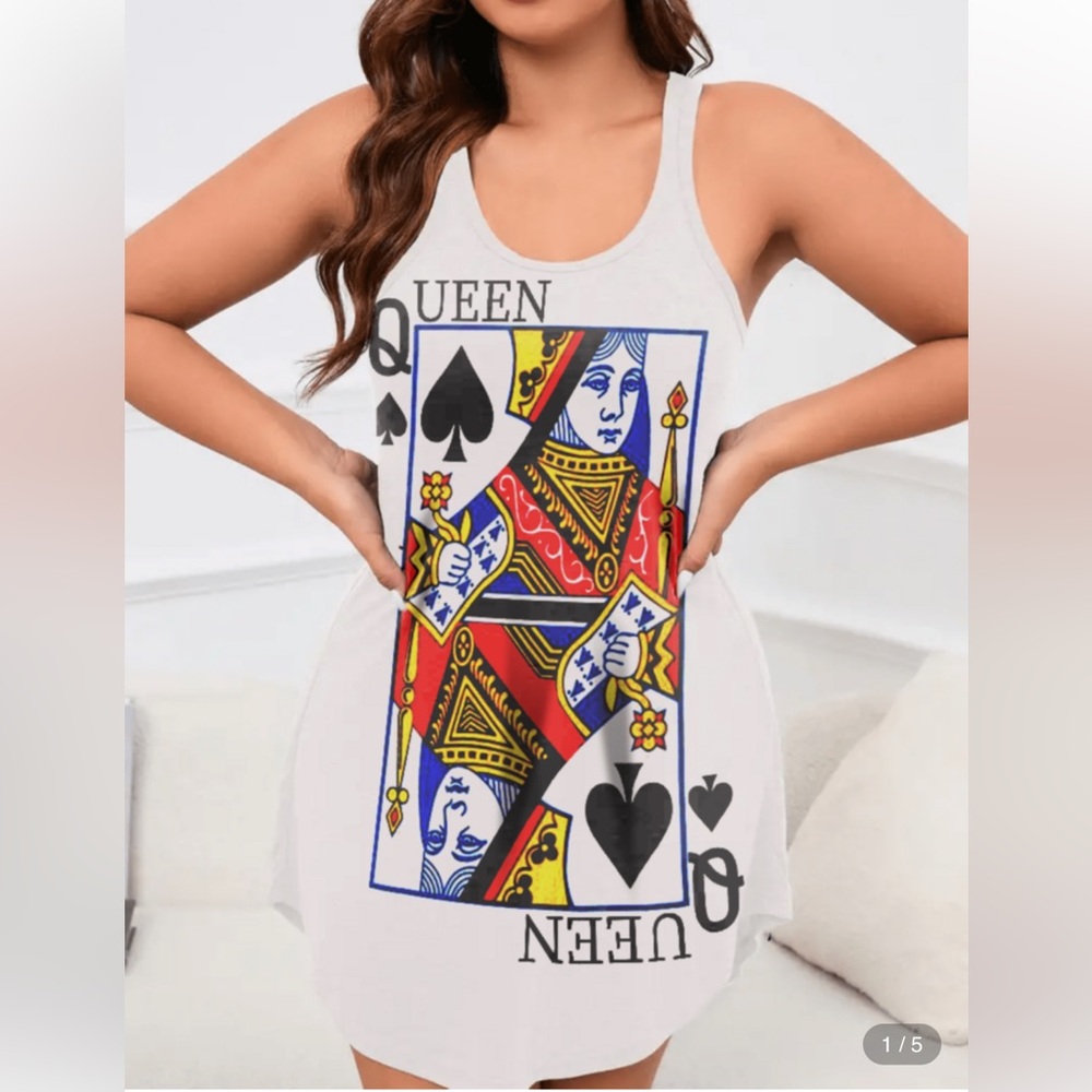 Queen of Spades Graphic Tank Dress Swimsuit Coverup